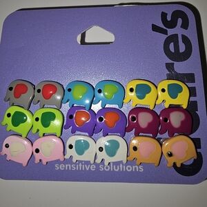 Colorful Elephant Stud Earrings Set Of 9